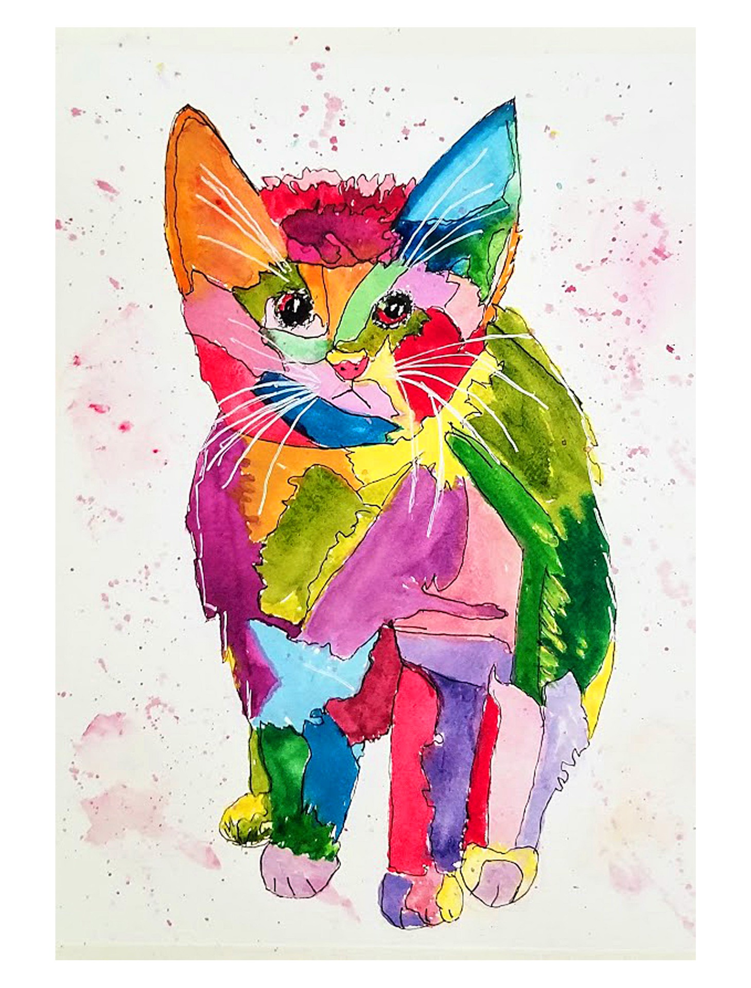 FAT CAT, Watercolor, 9x12 2020