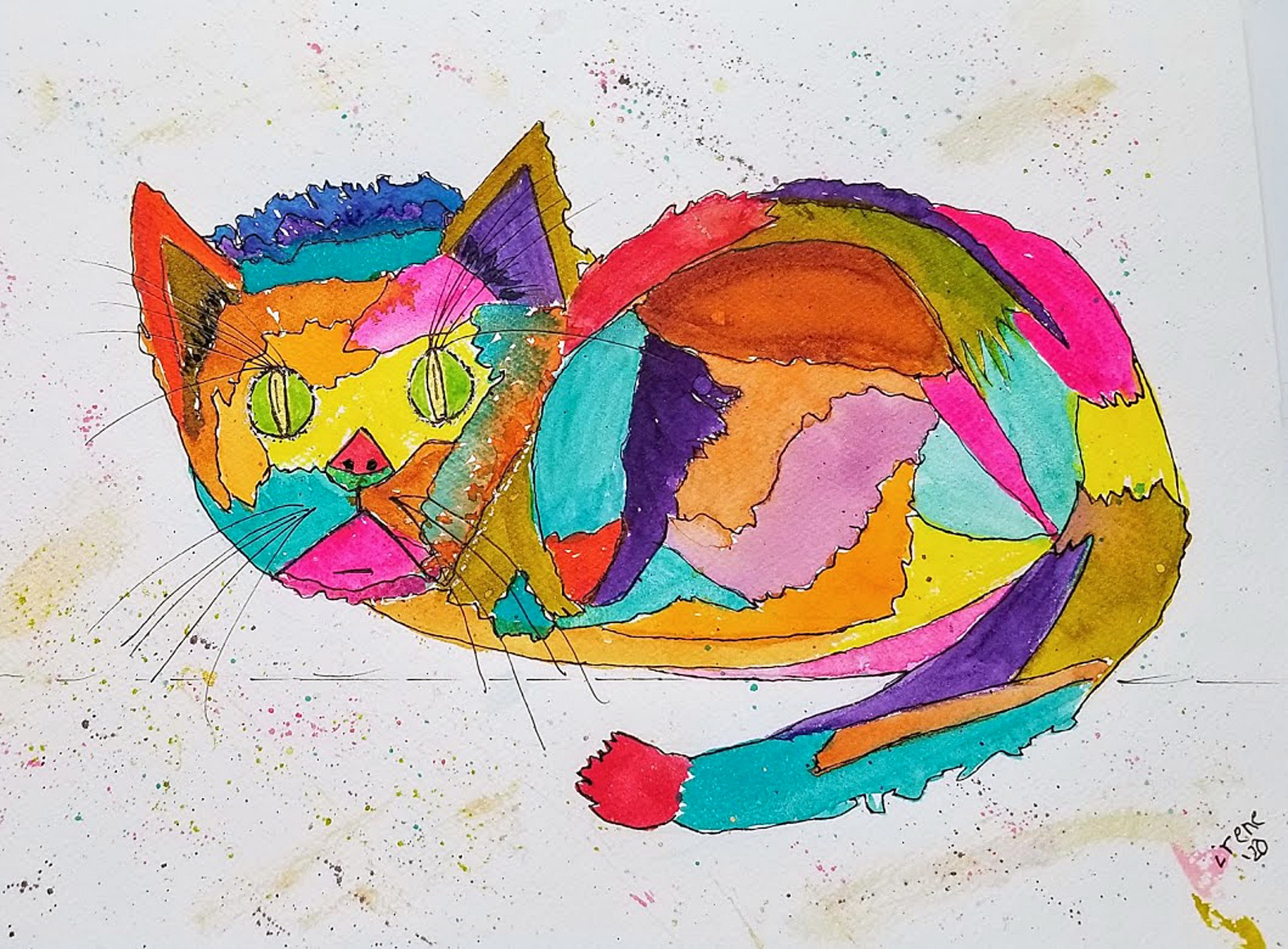 FAT CAT 2, Watercolor, 9x12 2020