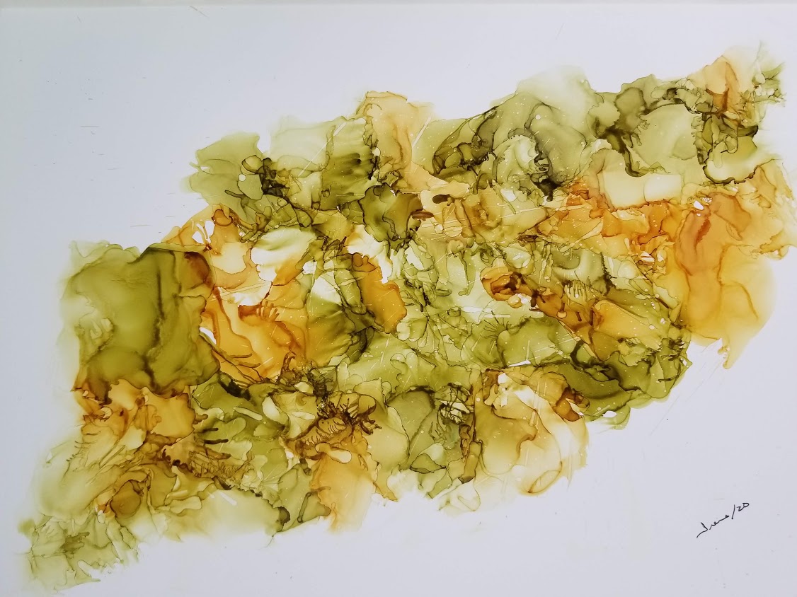 AUTUMN LEAVES, alcohol inks, 9X12