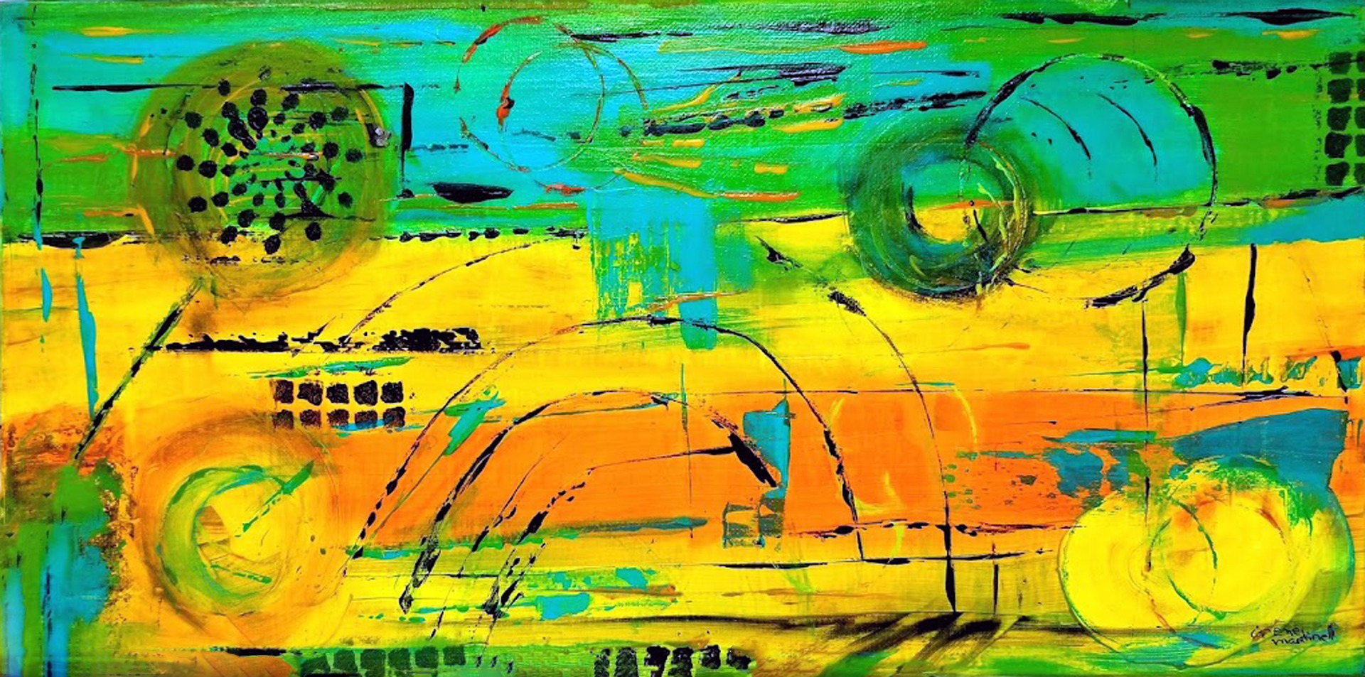 THE WHEELS ON THE BUS Acrylic on stretched canvas 20X10